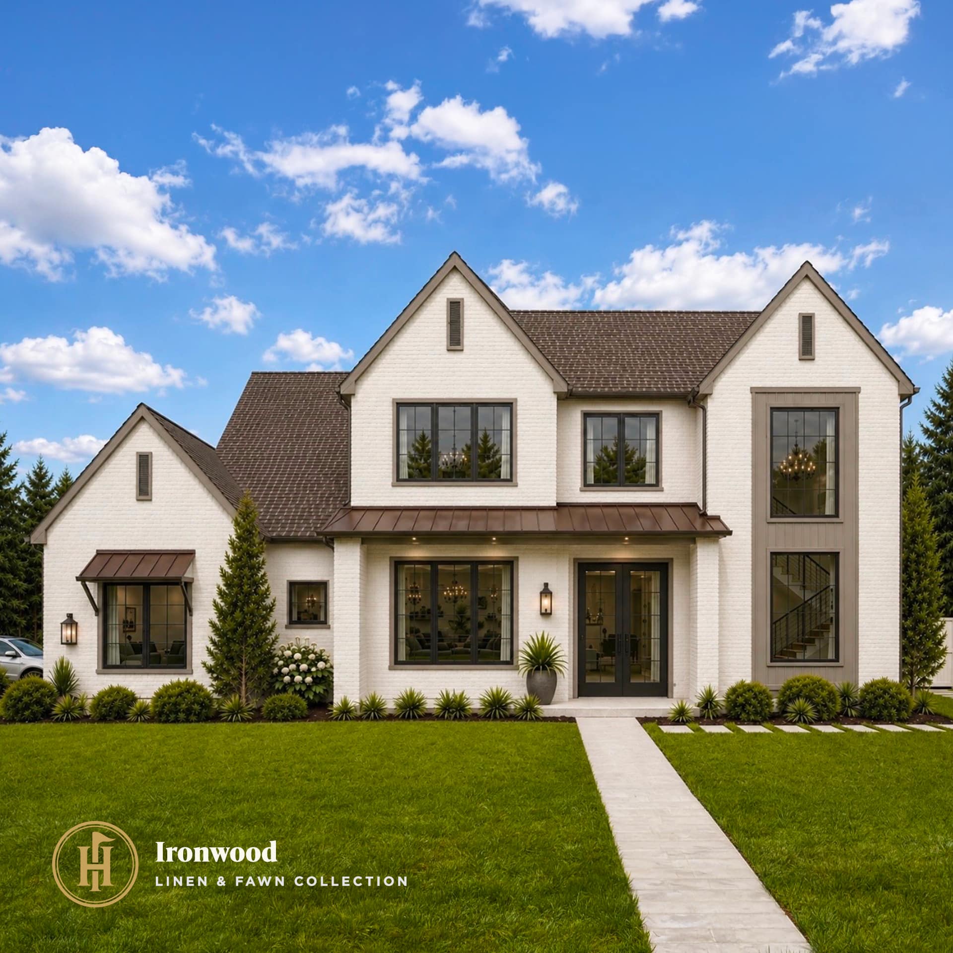 Linen and Fawn Collection: the Ironwood home plan with a light exterior